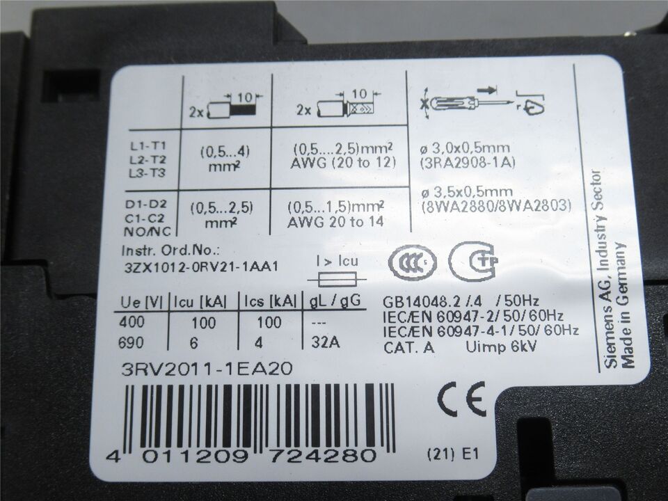 Siemens 3RV2011-1EA20 Circuit Breaker