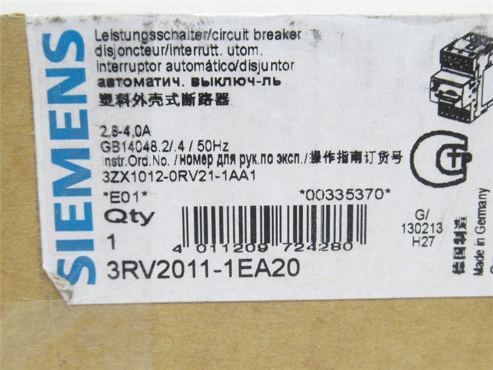 Siemens 3RV2011-1EA20 Circuit Breaker