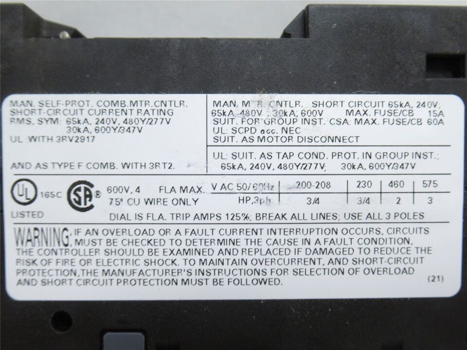 Siemens 3RV2011-1EA20 Circuit Breaker