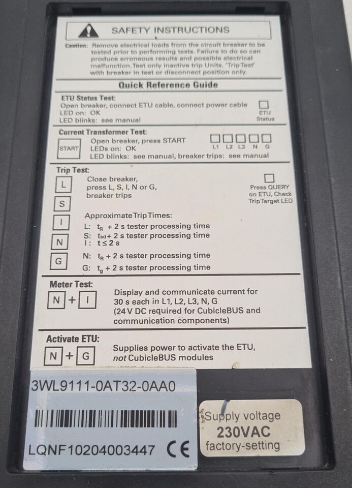 Siemens 3WL9111-0AT32-0AA0 Accessories circuit breaker testing device